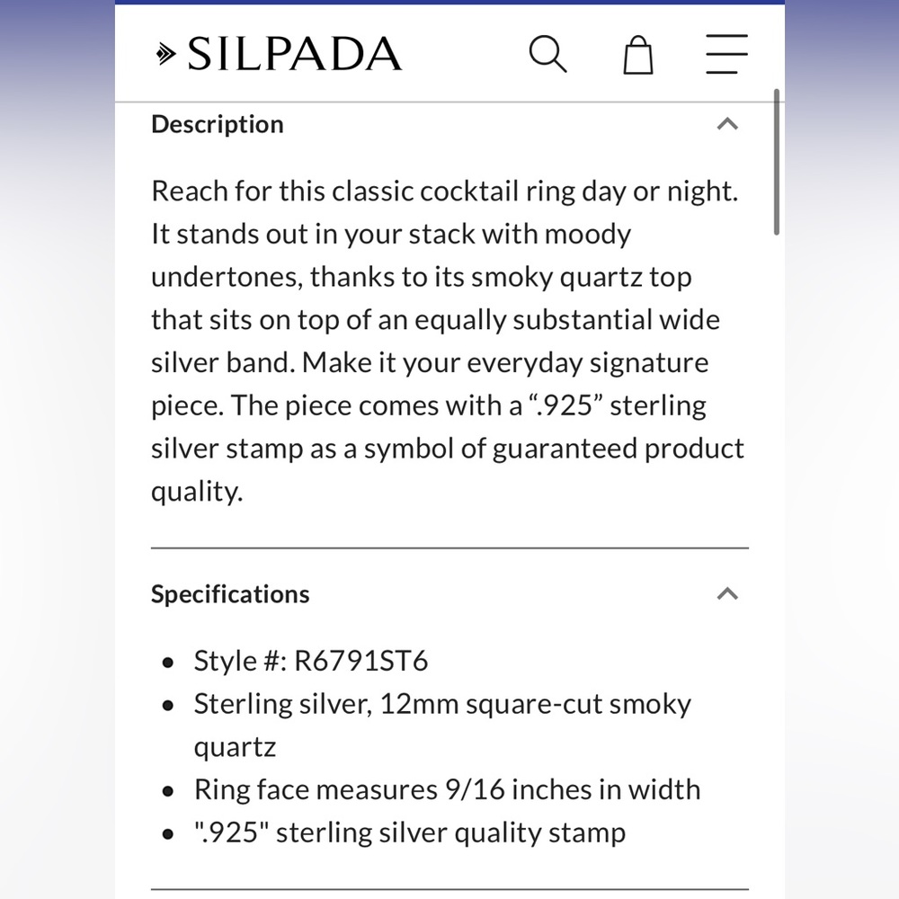 Silpada Sterling Silver Smokey Quartz Ring - Picture 16 of 16